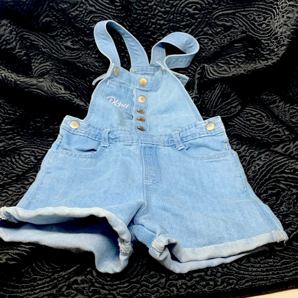 DKNY Girls Light Blue Denim Overalls Romper Shorts Sz 7